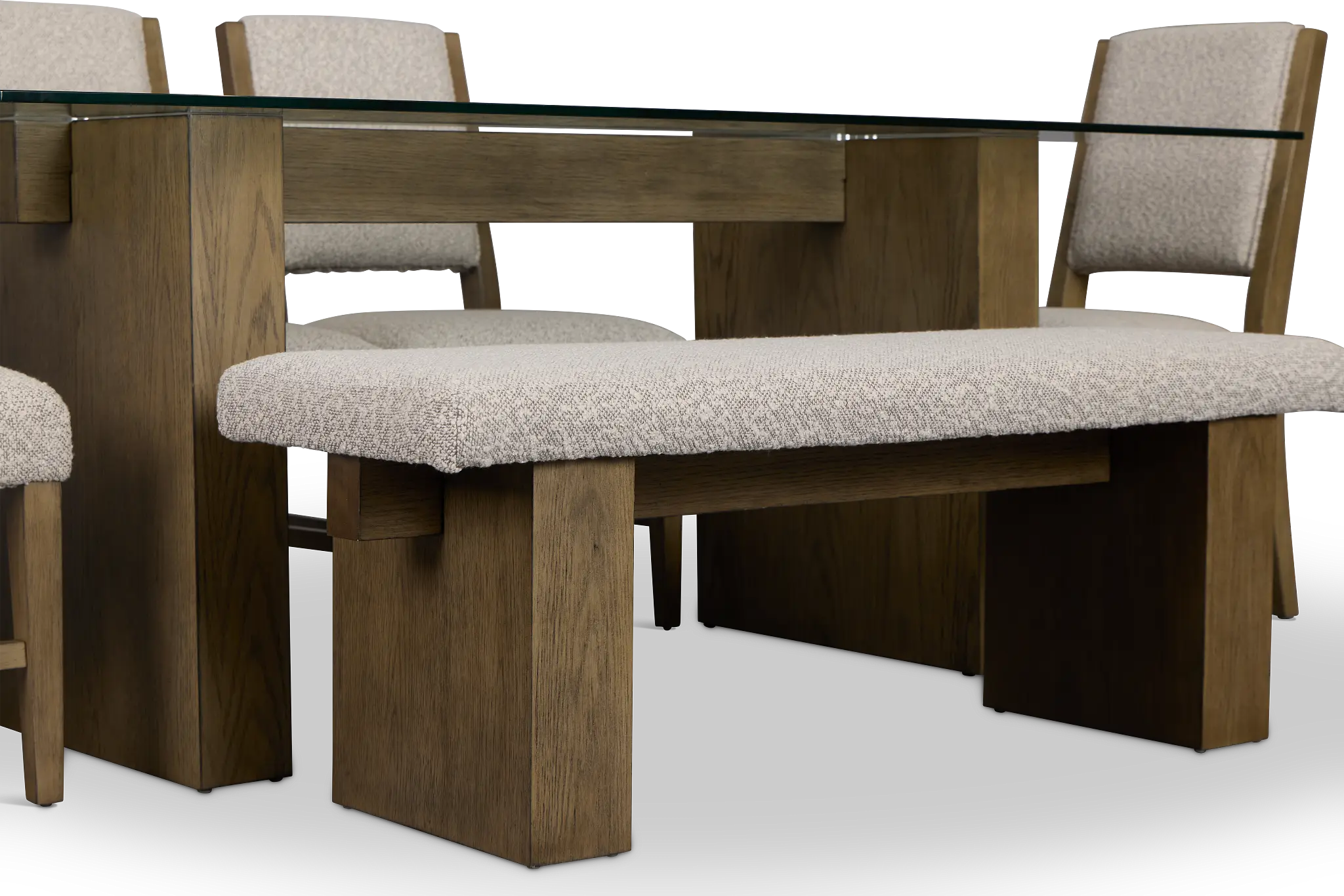 Vance Glass Rect Table With 4 Upholstered Side Chairs & Bench Vance Glass Rect Table With 4 Upholstered Side Chairs & Bench