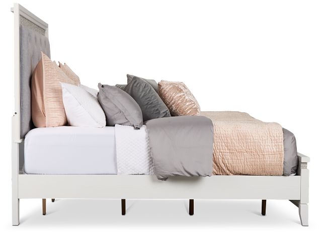 Alessandria White Uph Panel Bed With Lights