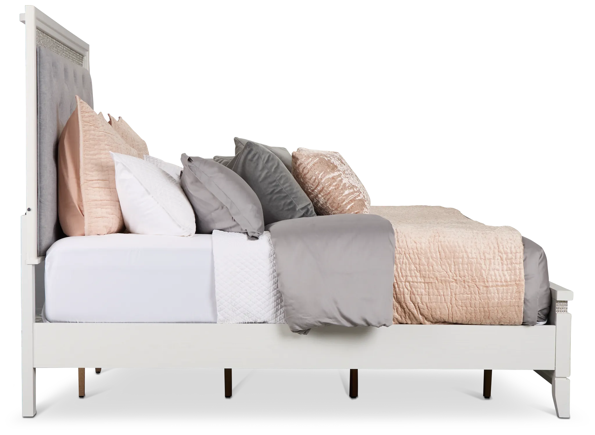 Alessandria White Uph Panel Bed With Lights