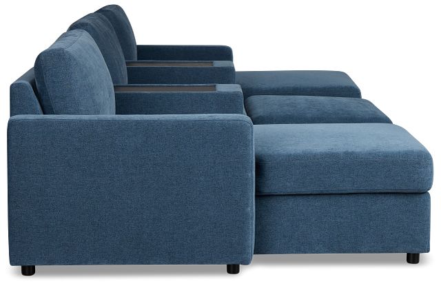 Addie Blue Fabric 6-piece Home Theater With Storage Consoles