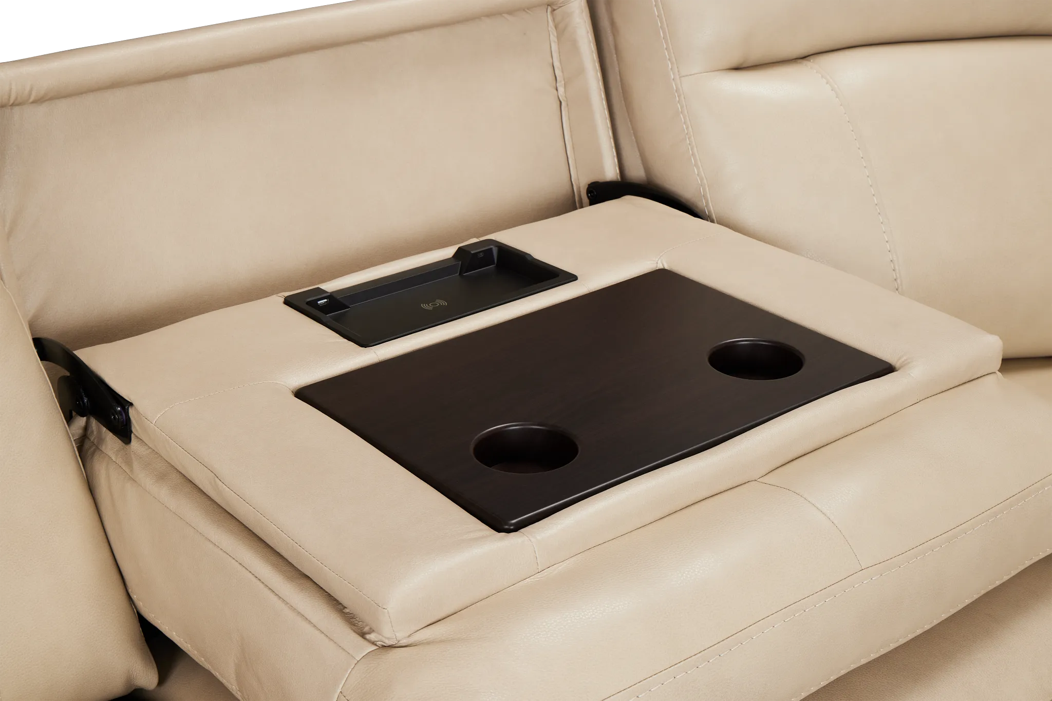 Benji Light Beige Lthr/vinyl Medium Triple Power 2-arm Sectional