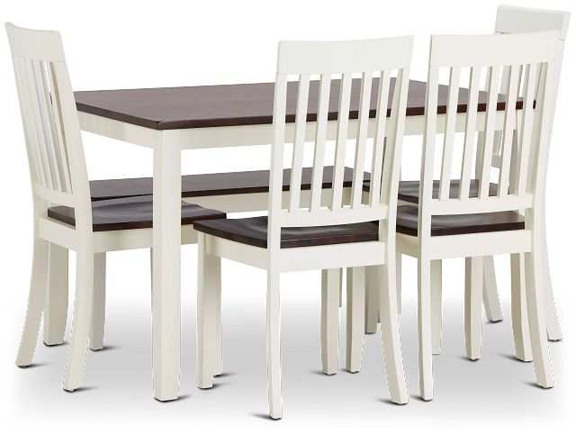 Santos White Two-tone Table, 4 Chairs & Bench