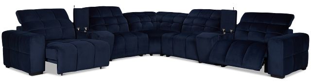 Gemma Navy Velvet Large Left Chaise Power Reclining Sectional