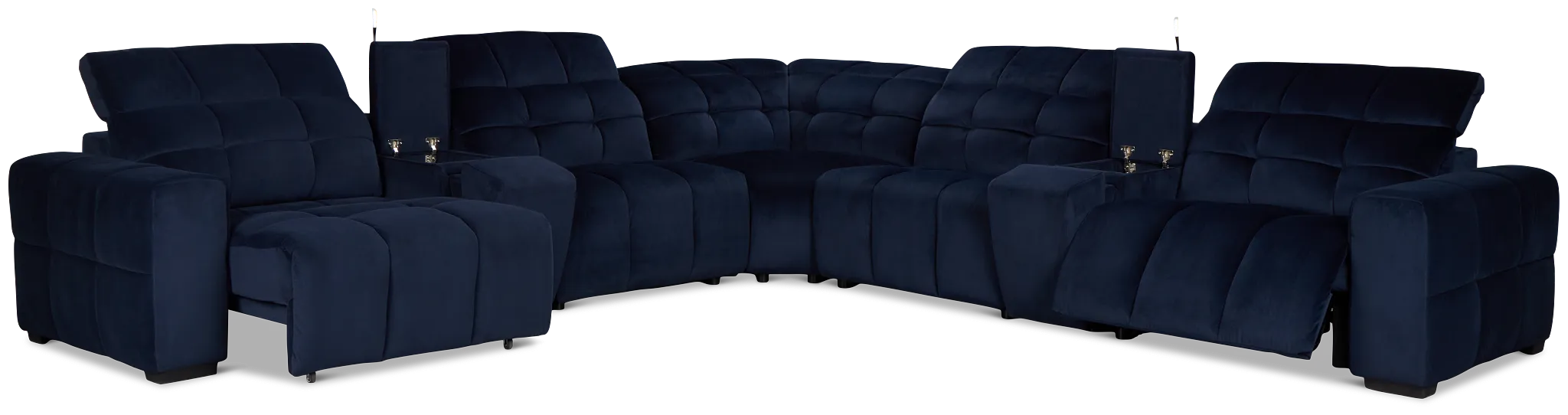 Gemma Navy Velvet Large Left Chaise Power Reclining Sectional