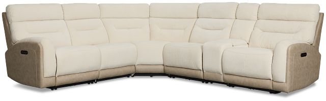 Travis Light Beige Fabric Medium Triple Power 2-arm Sectional