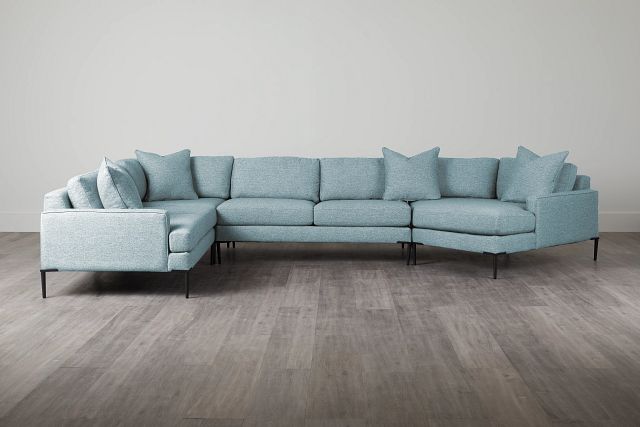 Morgan Teal Fabric Medium Right Cuddler Sectional With Metal Legs