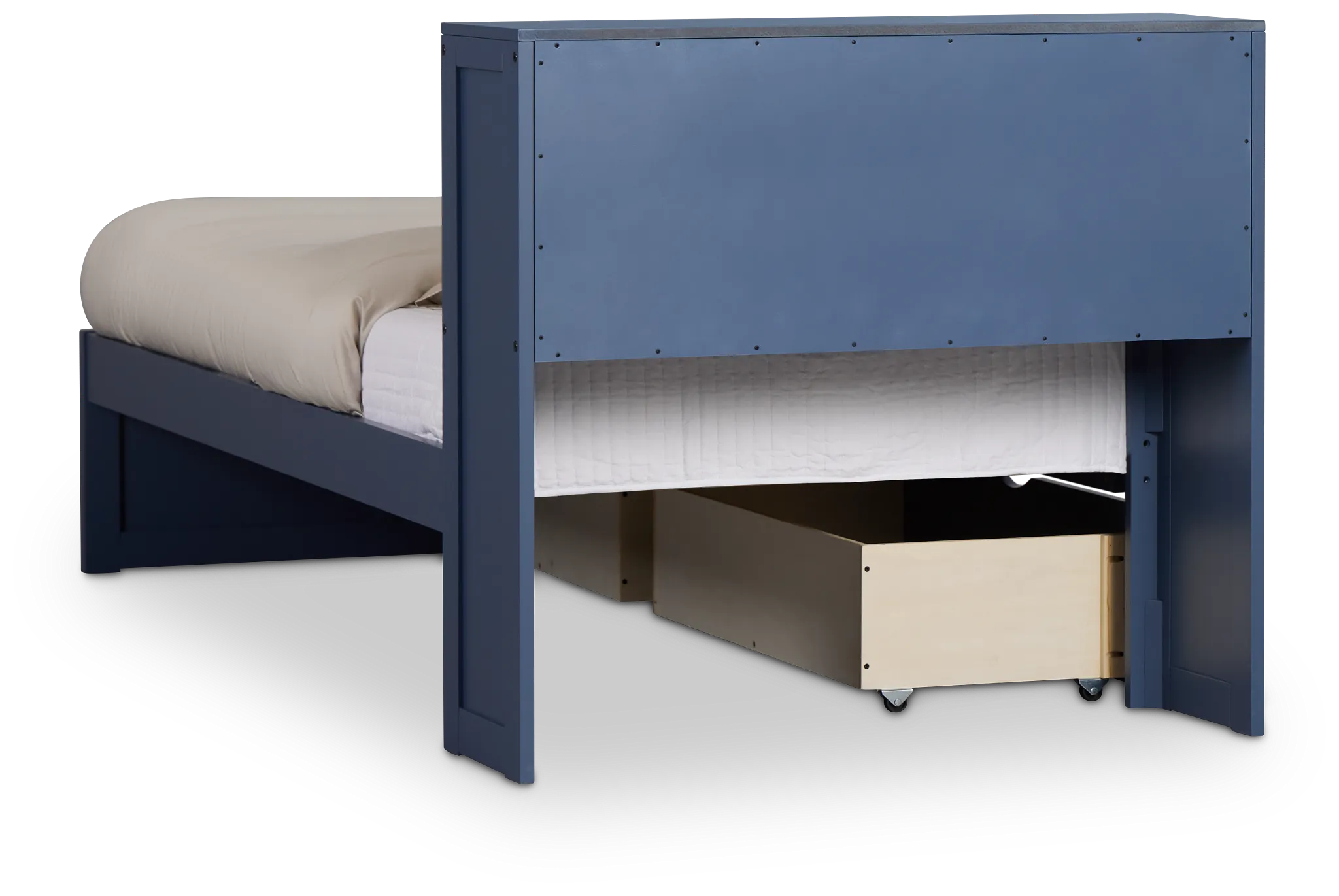 Charleston Dark Blue Bookcase Bed With 2 Storage Drawers