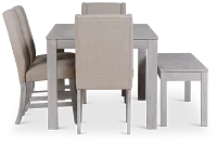 Delray White Rect Table, 4 Chairs & Bench