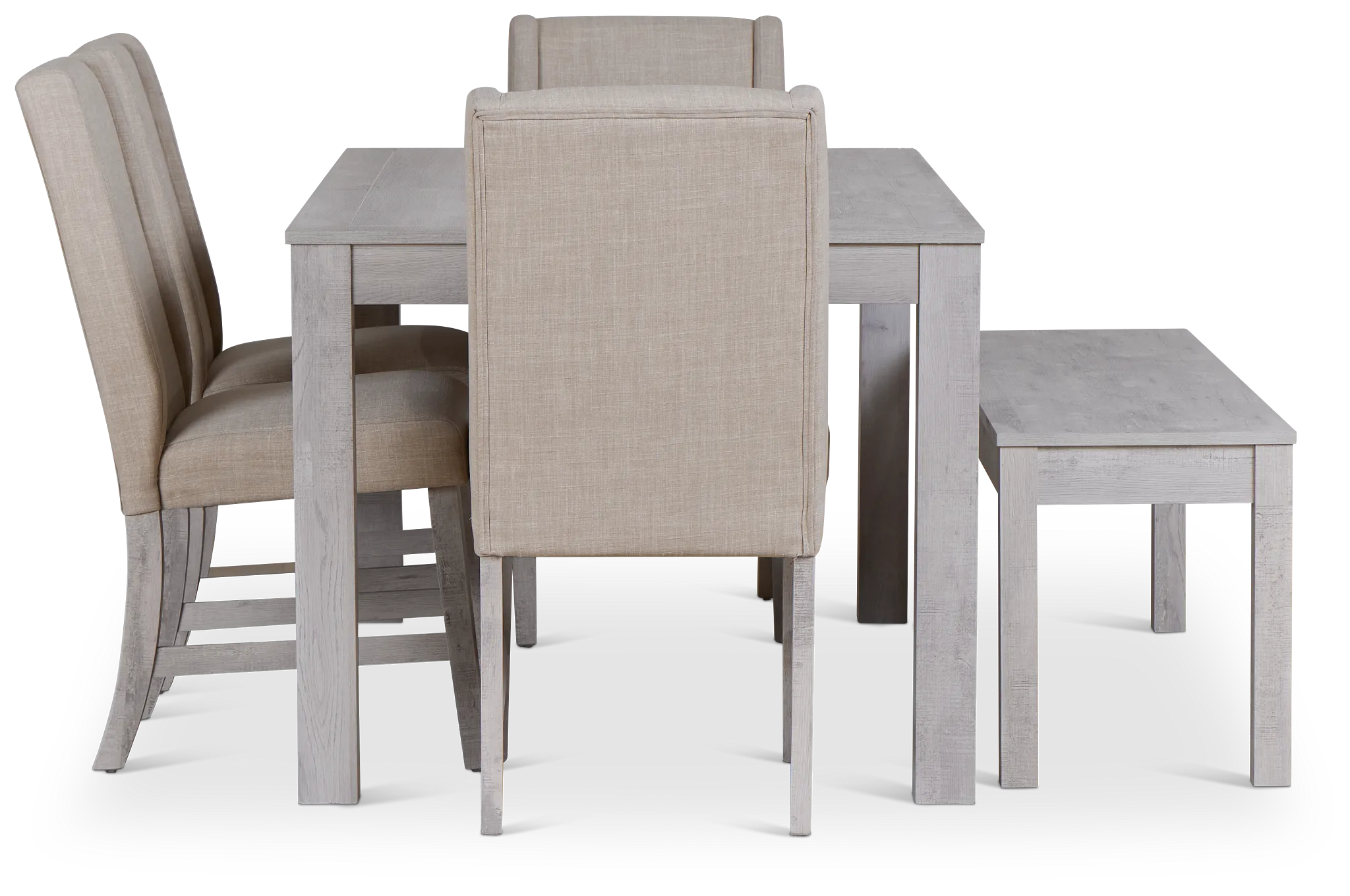 Delray White Rect Table, 4 Chairs & Bench