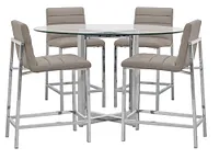 Amalfi Taupe Glass High Table & 4 Upholstered Barstools