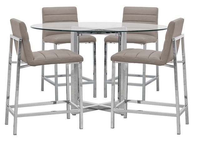 Amalfi Taupe Glass High Table & 4 Upholstered Barstools