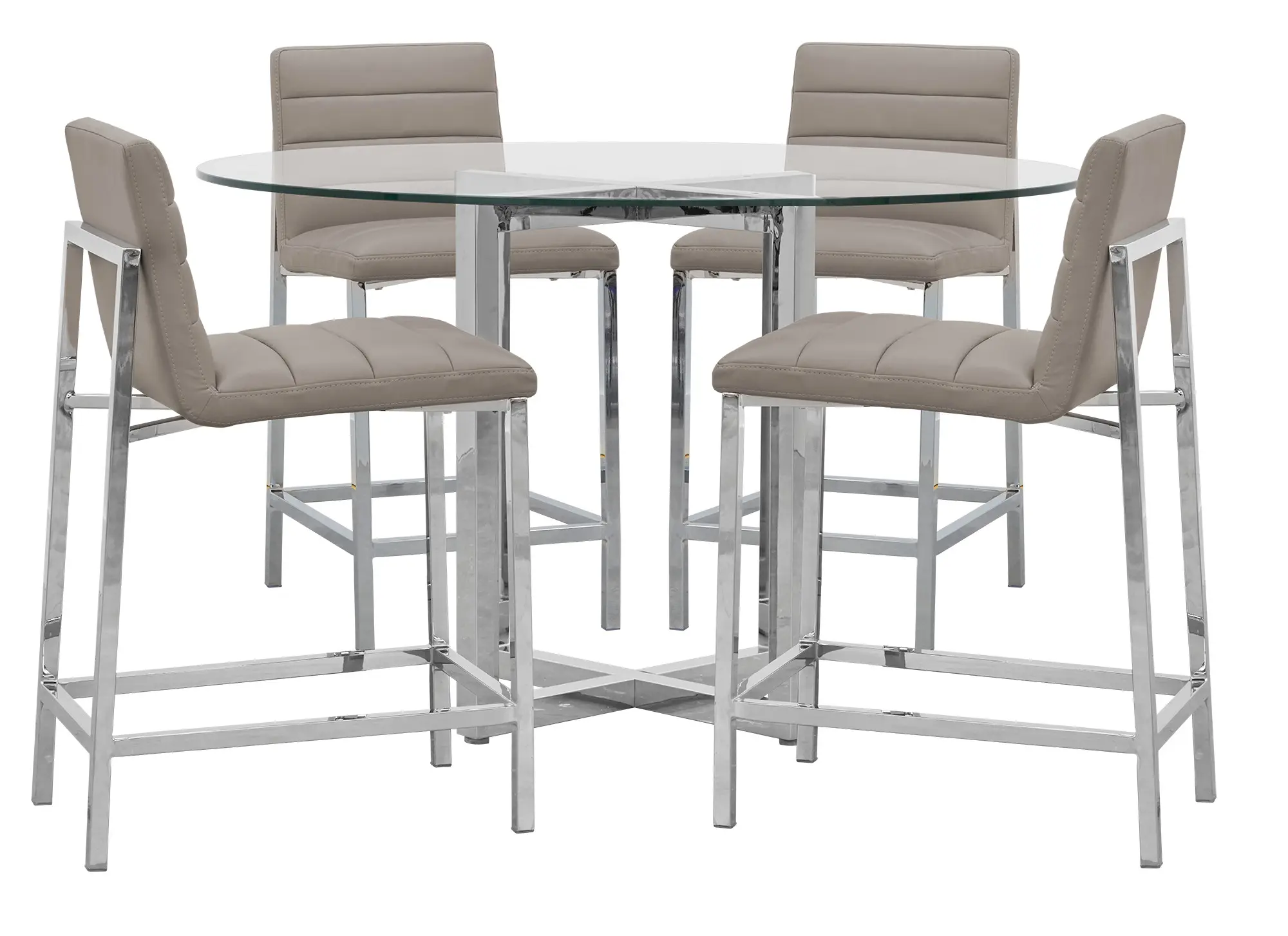 Amalfi Taupe Glass High Table & 4 Upholstered Barstools Amalfi Taupe Glass High Table & 4 Upholstered Barstools