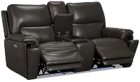 Fallon Dark Gray Leather/Vinyl Power Reclining Console Loveseat with Massage