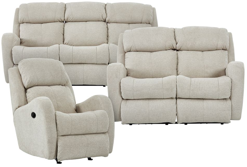 Finn Light Beige Fabric Manually Reclining Living Room