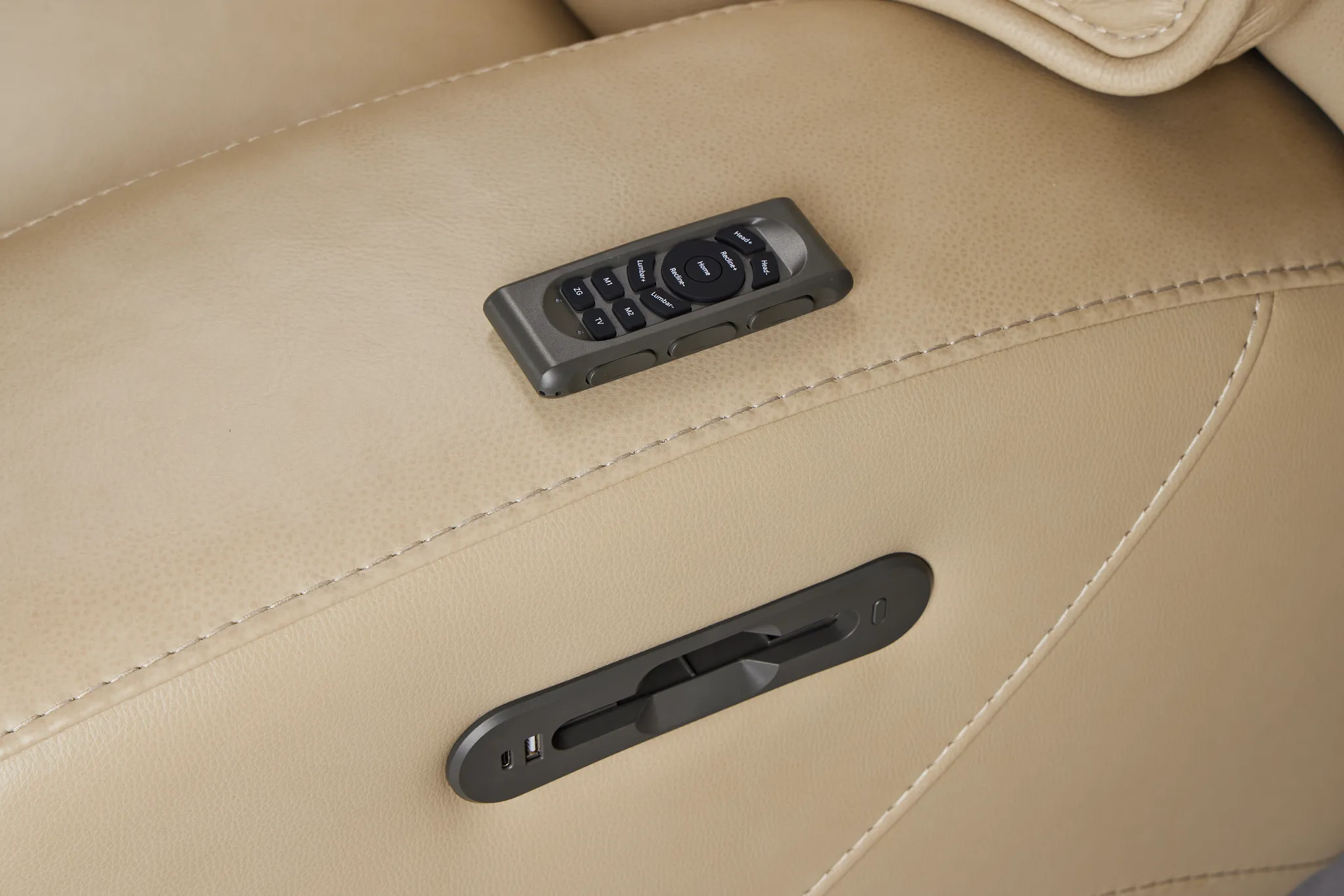 Casey Light Beige Lthr/vinyl Large Triple Power Reclining Two-arm Sectional