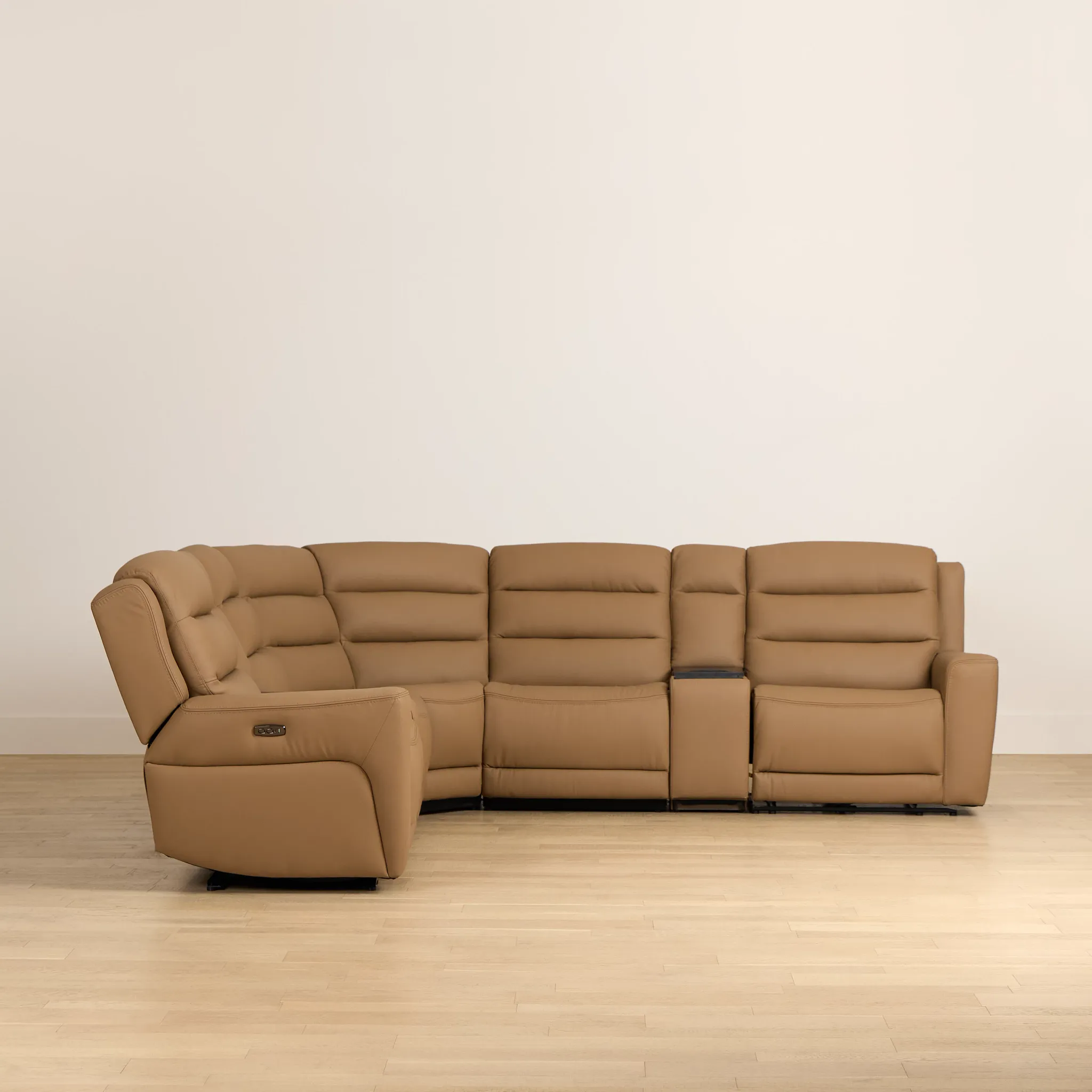 Wilder Brown Leather Large Dual Power Sectional W/refrigerated Console
