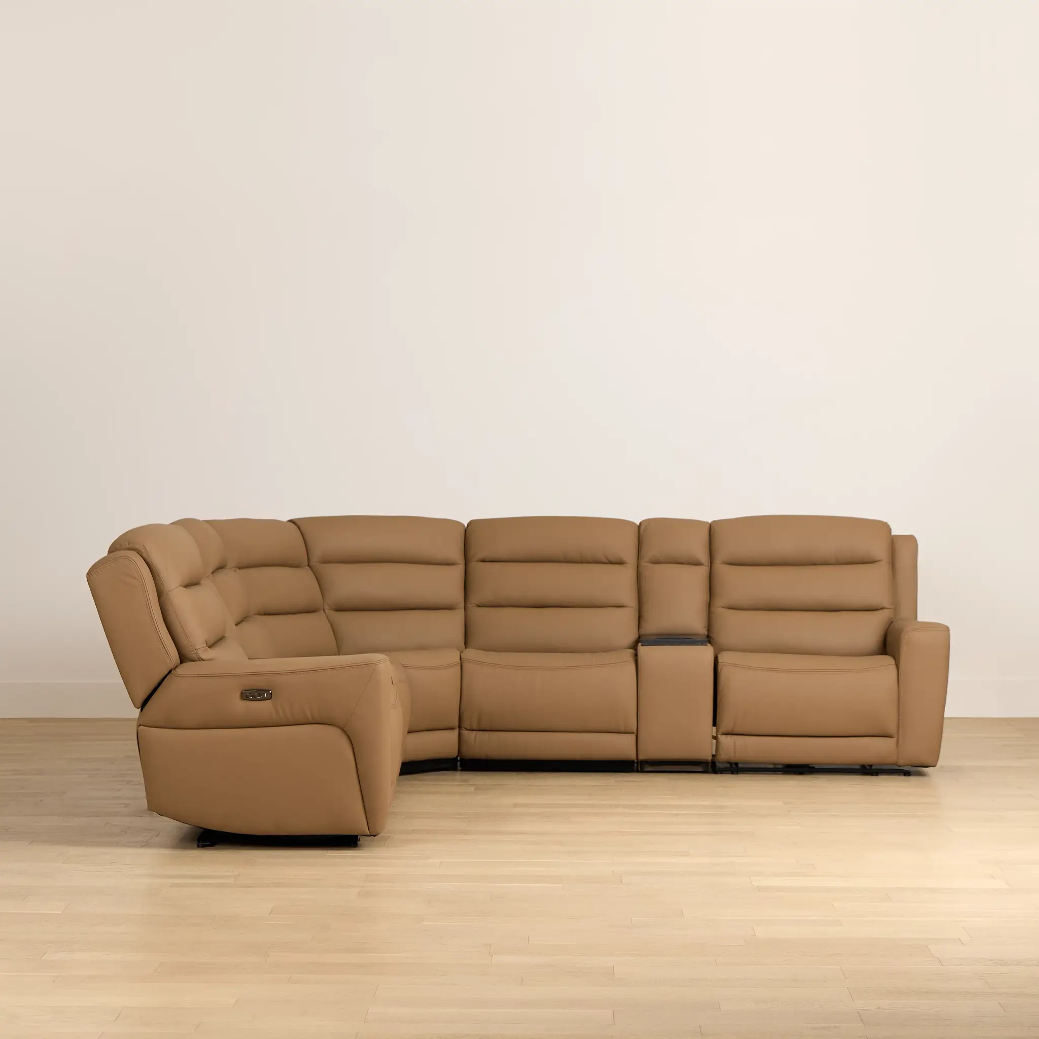 Wilder Brown Leather Large Dual Power Sectional W/refrigerated Console Wilder Brown Leather Large Dual Power Sectional W/refrigerated Console