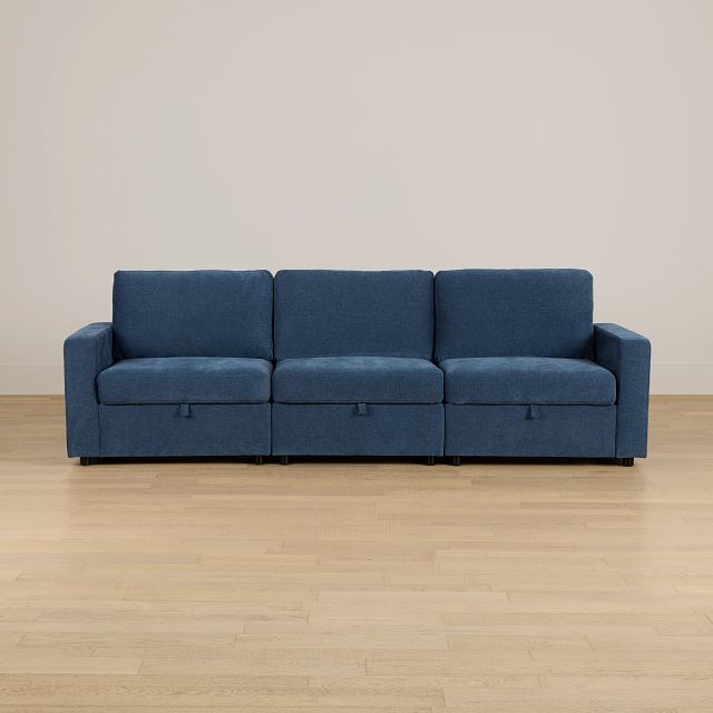 Addie Blue Fabric 3-piece Modular Storage Sofa