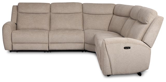 Walker Beige Fabric Small Two-arm Power Reclining Sectional