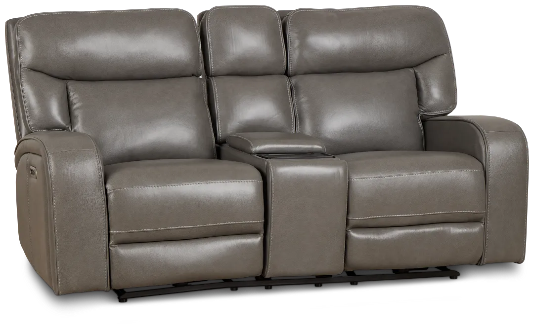Jasper Gray Leather Power Reclining Console Loveseat