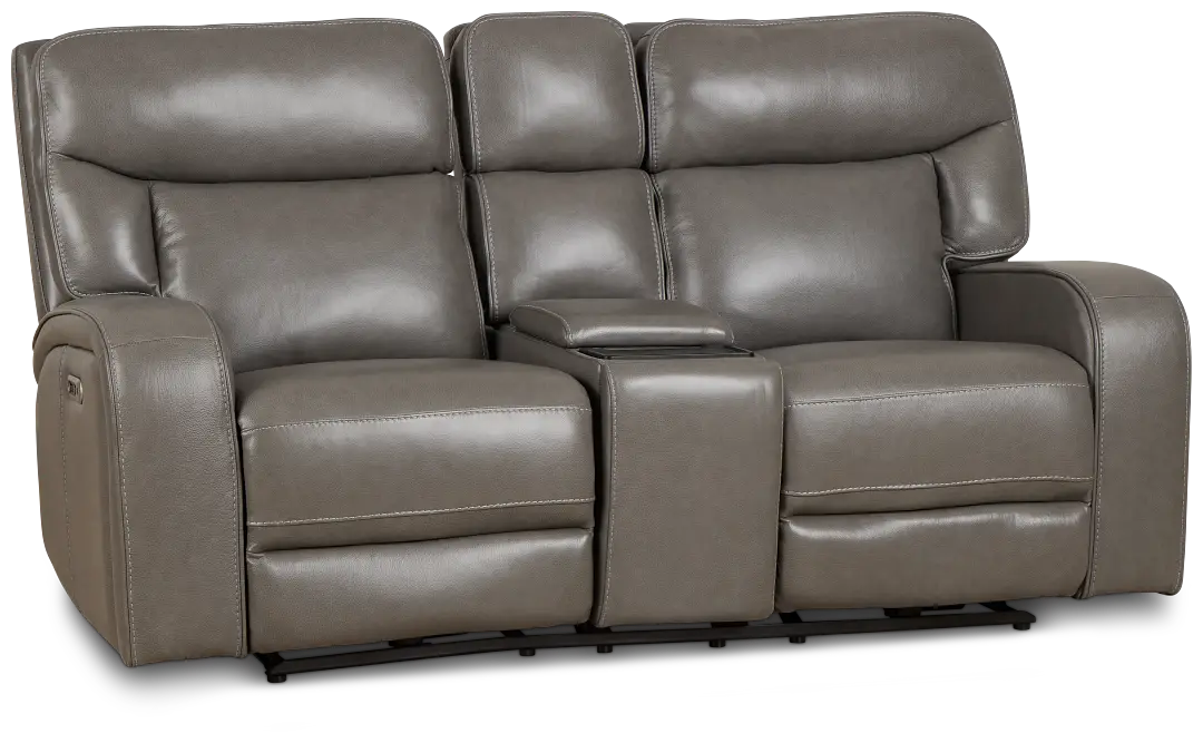 Jasper Gray Leather Power Reclining Console Loveseat Jasper Gray Leather Power Reclining Console Loveseat