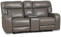 Jasper Gray Leather Power Reclining Console Loveseat