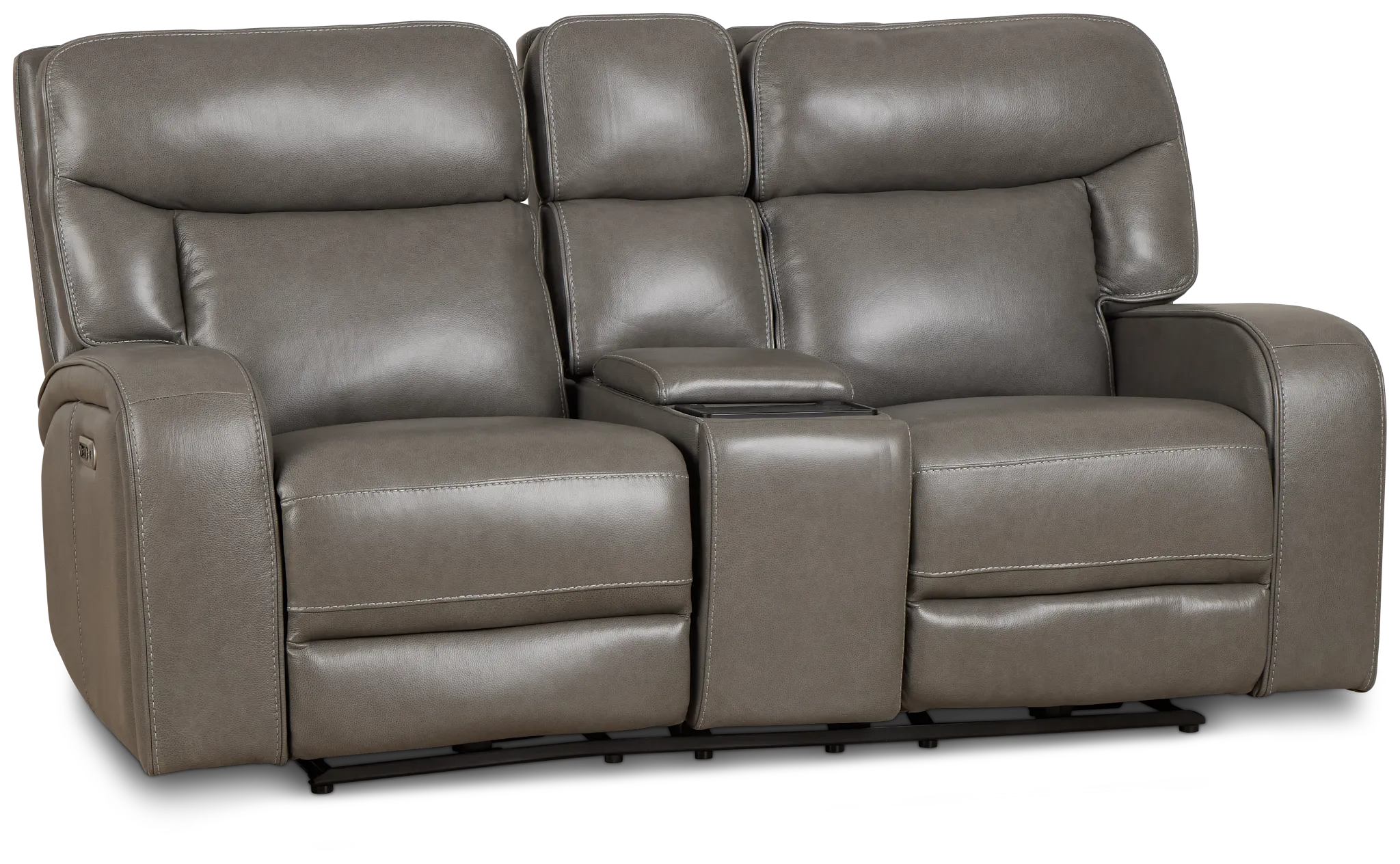 Jasper Gray Leather Power Reclining Console Loveseat