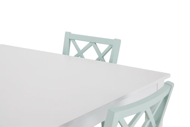 Edgartown Rectangular White High Table & 4 Light Blue Wood Barstools (5)