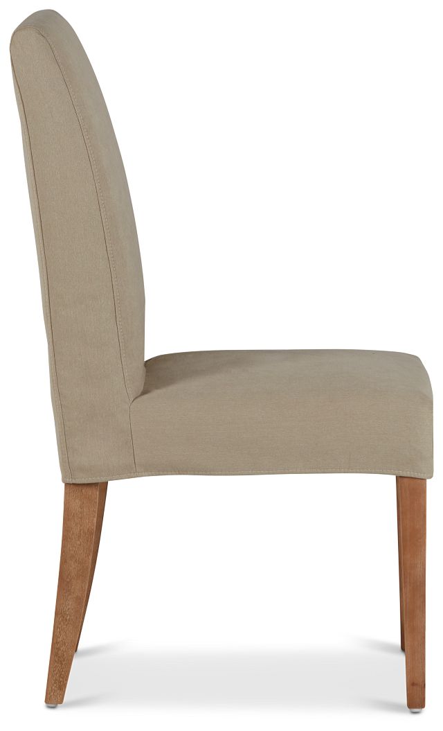 Destination Beige Short Slipcover Chair With Light Tone Leg