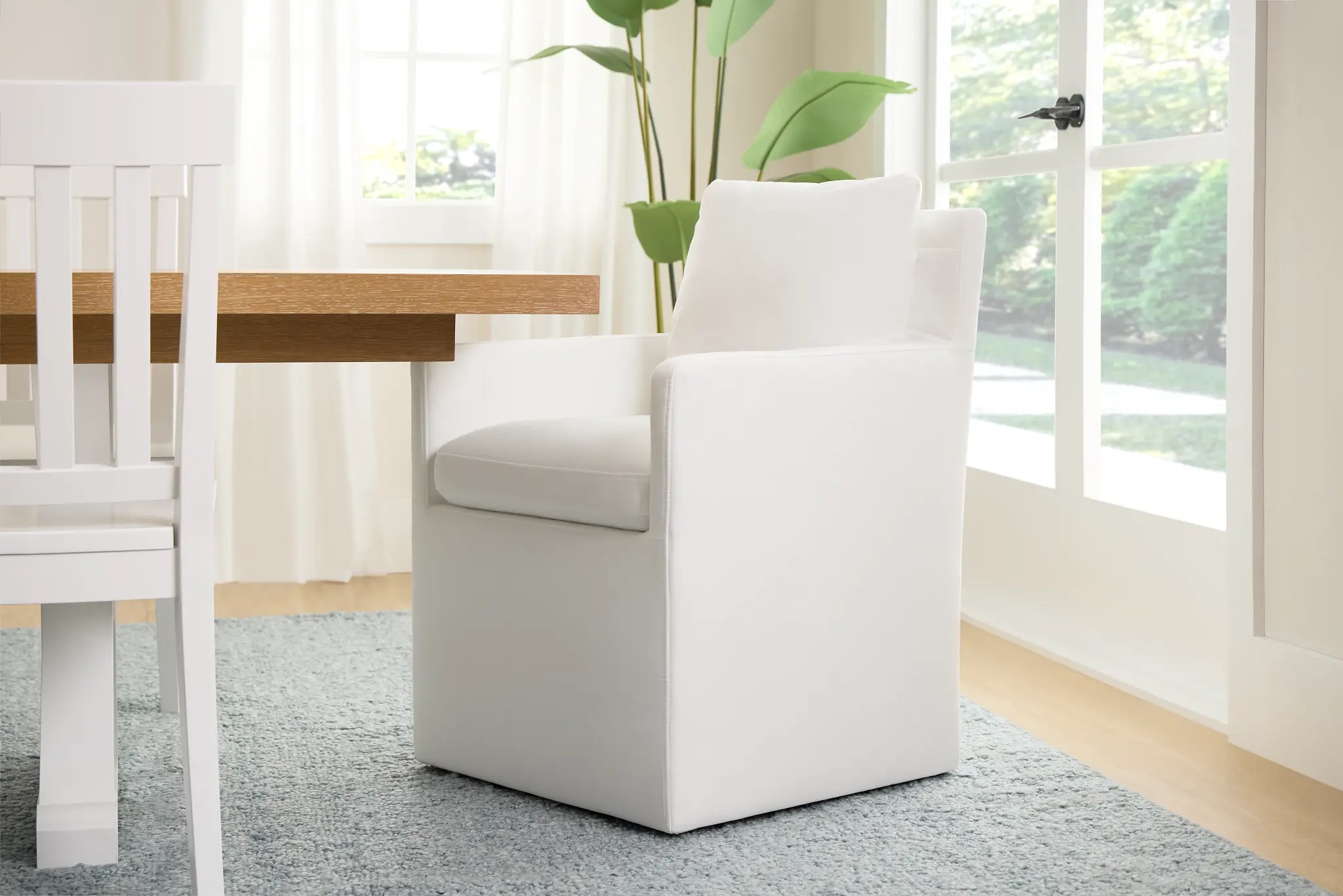 Auden White Castored Upholstered Arm Chair Auden White Castored Upholstered Arm Chair