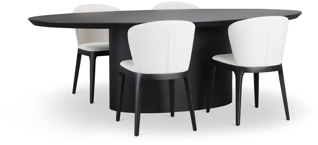 Nomad Black 94" Oval Table & 4 Light Beige Chairs W/ Black Legs