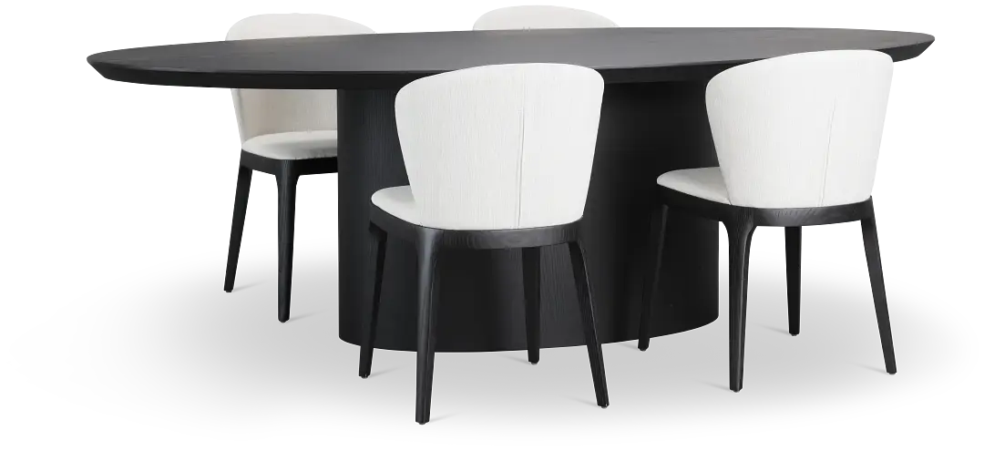Nomad Black 94" Oval Table & 4 Light Beige Chairs W/ Black Legs Nomad Black 94" Oval Table & 4 Light Beige Chairs W/ Black Legs
