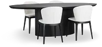 Nomad Black 94" Oval Table & 4 Light Beige Chairs W/ Black Legs