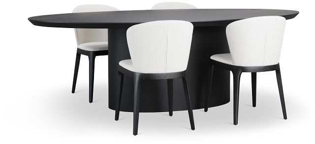 Nomad Black 94" Oval Table & 4 Light Beige Chairs W/ Black Legs