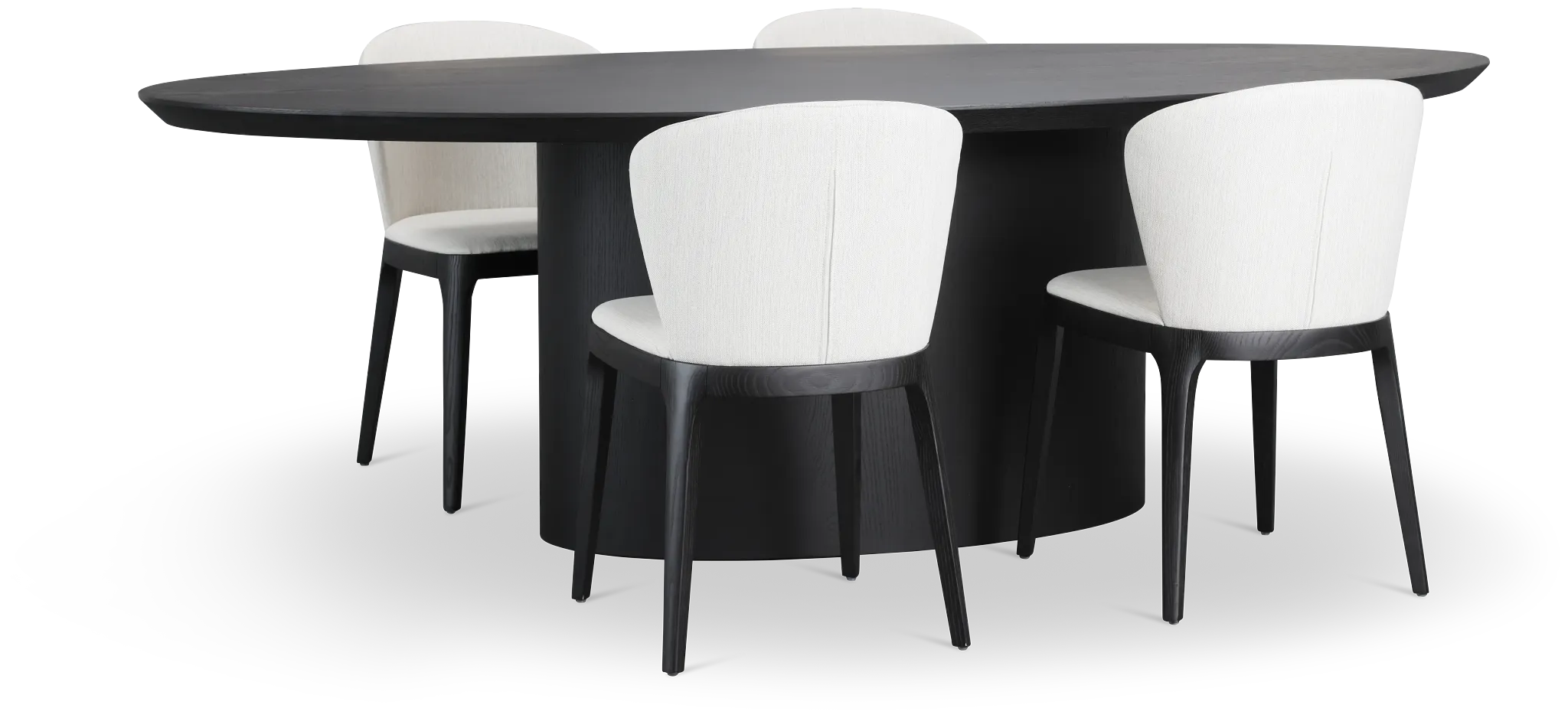 Nomad Black 94&quot; Oval Table &amp; 4 Light Beige Chairs W/ Black Legs