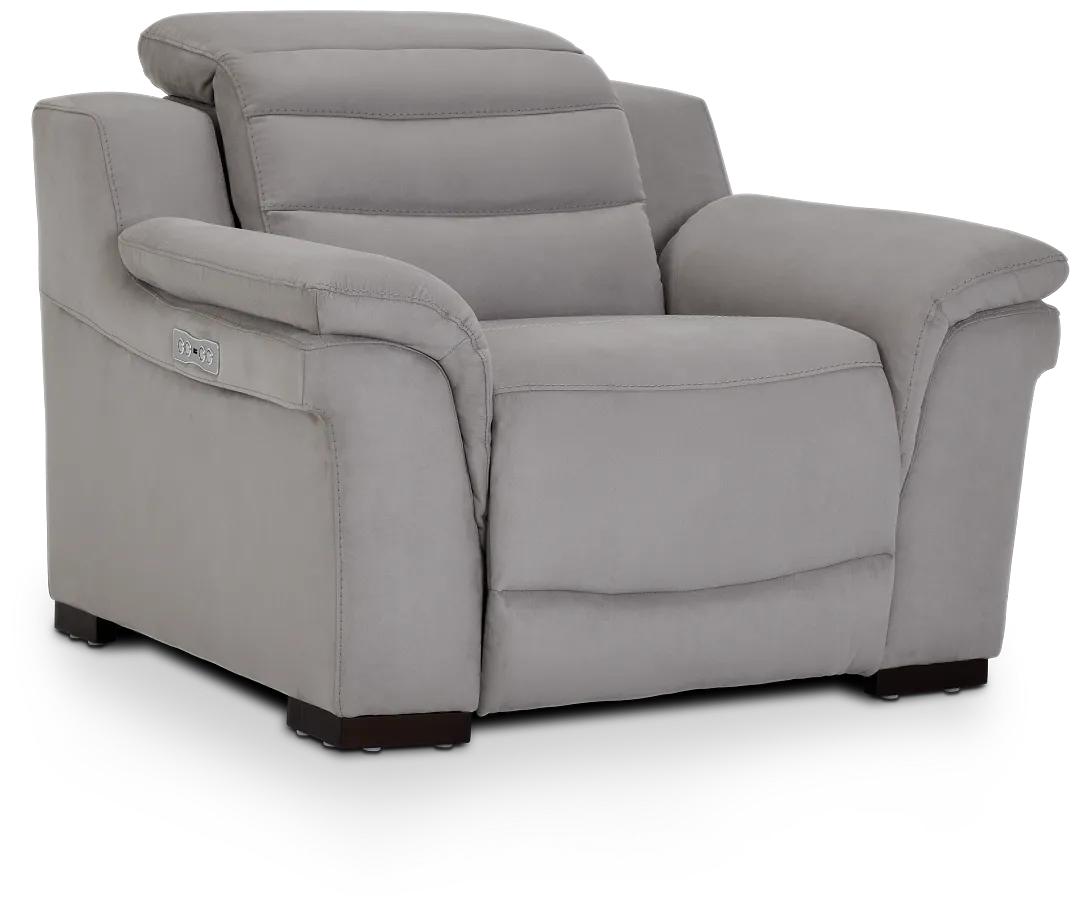 Sentinel Light Gray Micro Power Recliner With Power Headrest