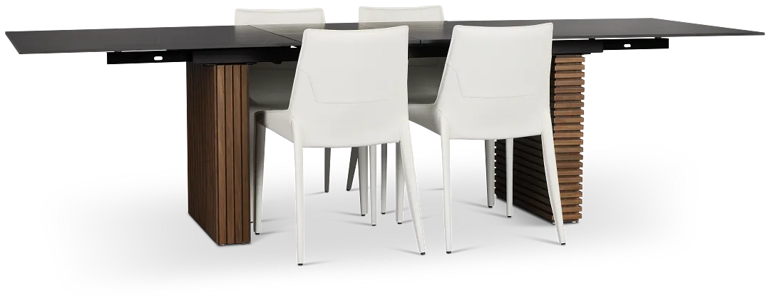 Wayne Two-tone Stone Rectangular Table & 4 White Upholstered Chairs