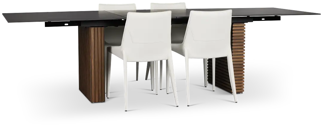 Wayne Two-tone Stone Rectangular Table & 4 White Upholstered Chairs Wayne Two-tone Stone Rectangular Table & 4 White Upholstered Chairs