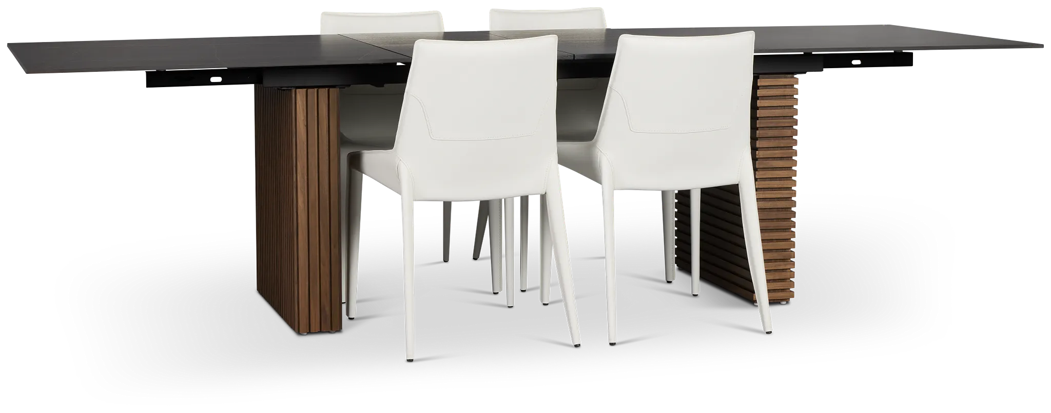 Wayne Two-tone Stone Rectangular Table & 4 White Upholstered Chairs