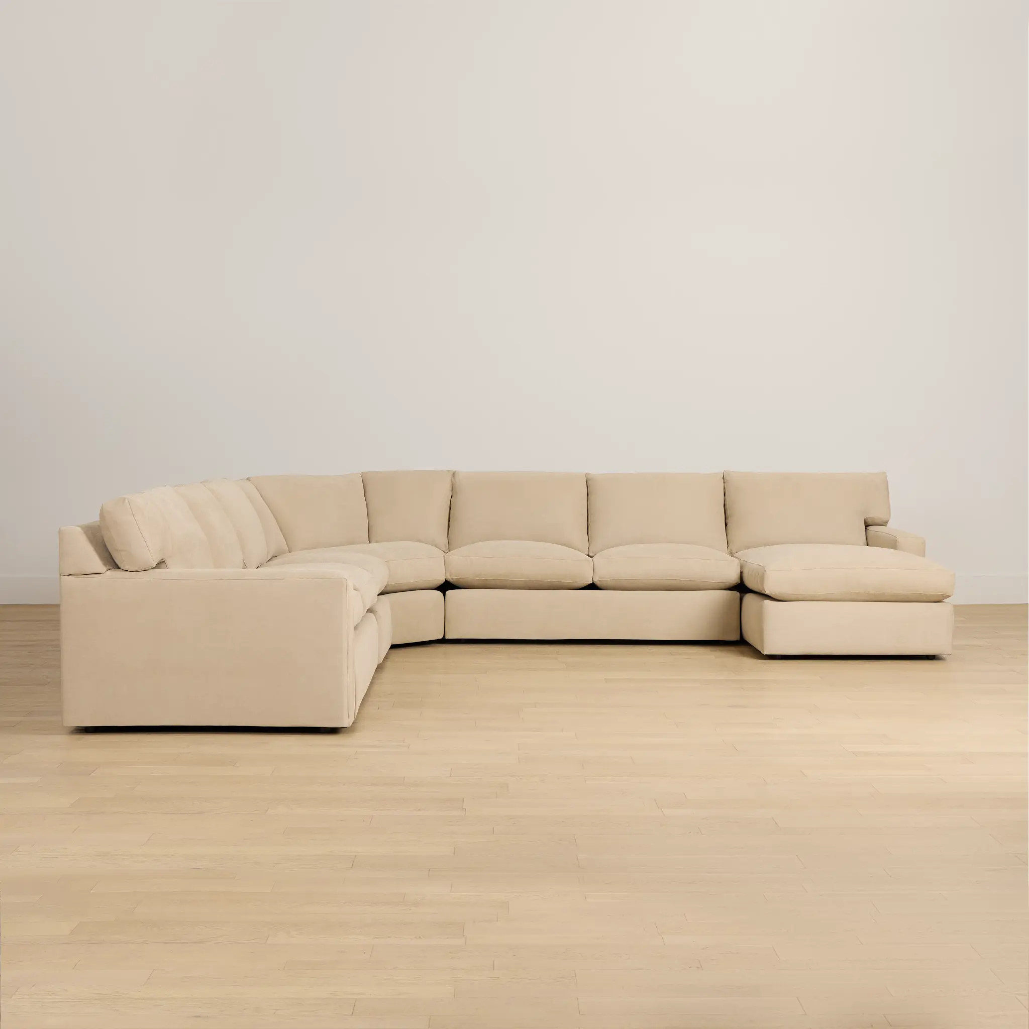 Hudson Beige Fabric Large Right Chaise Wedge Sectional Hudson Beige Fabric Large Right Chaise Wedge Sectional