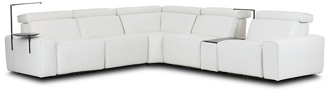 Carmelo White Leather Medium Dual Power Sectional W/left Table & Light (3)