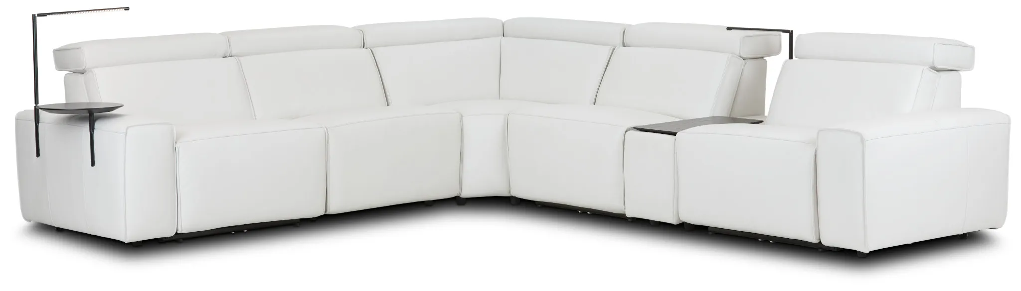 Carmelo White Leather Medium Dual Power Sectional W/left Table & Light