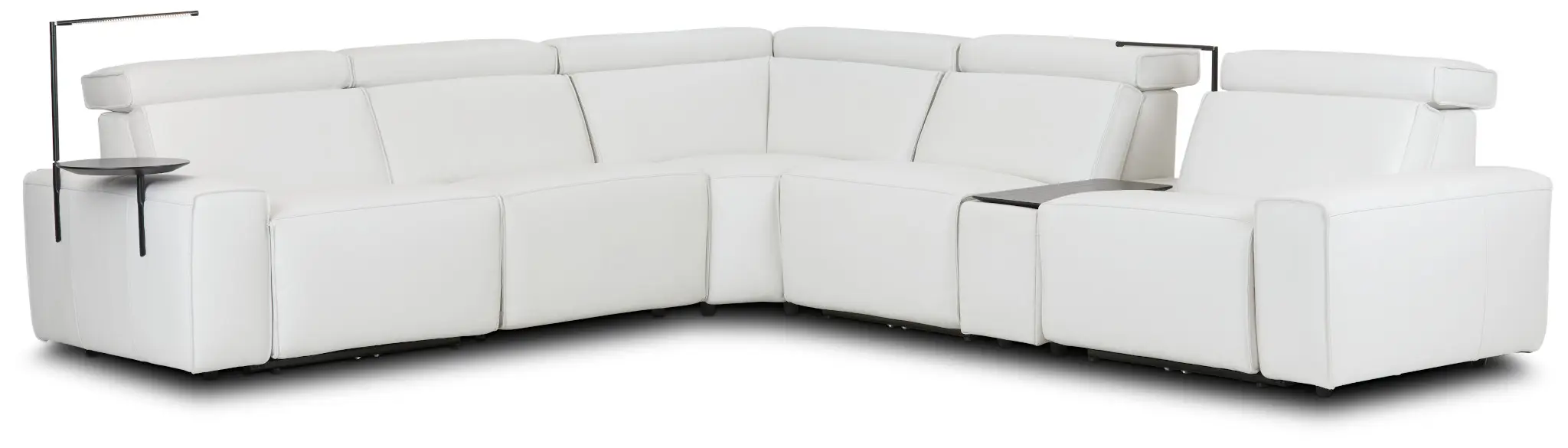 Carmelo White Leather Medium Dual Power Sectional W/left Table & Light Carmelo White Leather Medium Dual Power Sectional W/left Table & Light