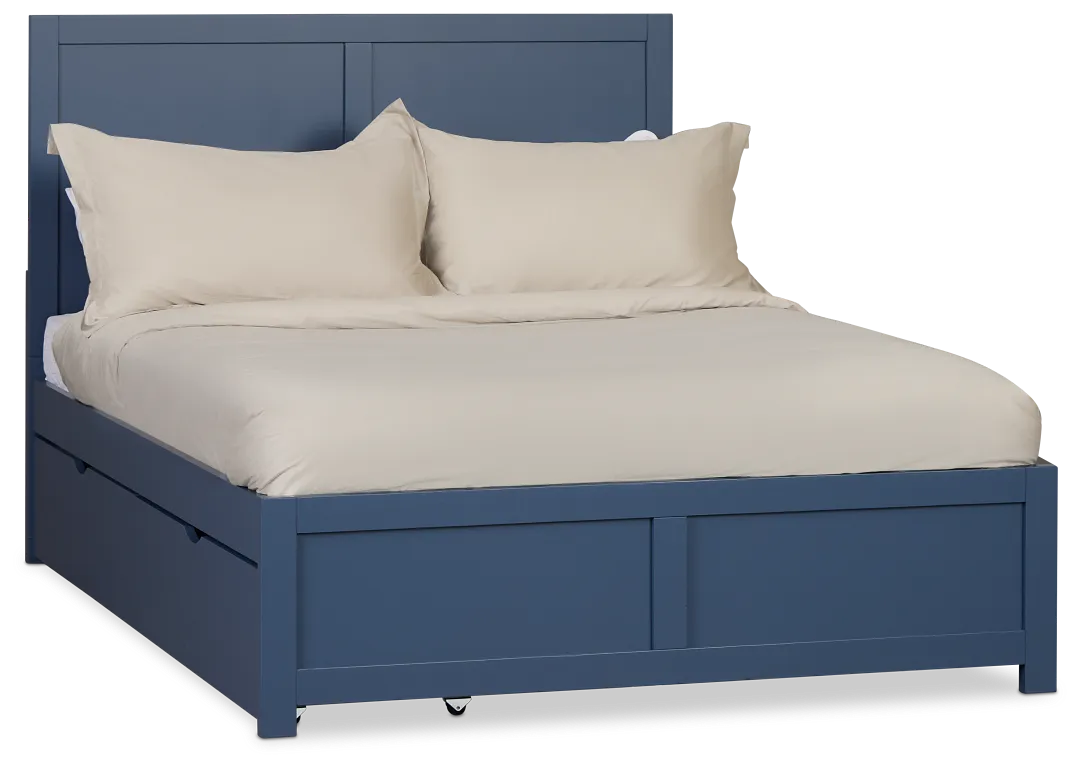 Charleston Dark Blue Panel Bed With 2 Storage Drawers
