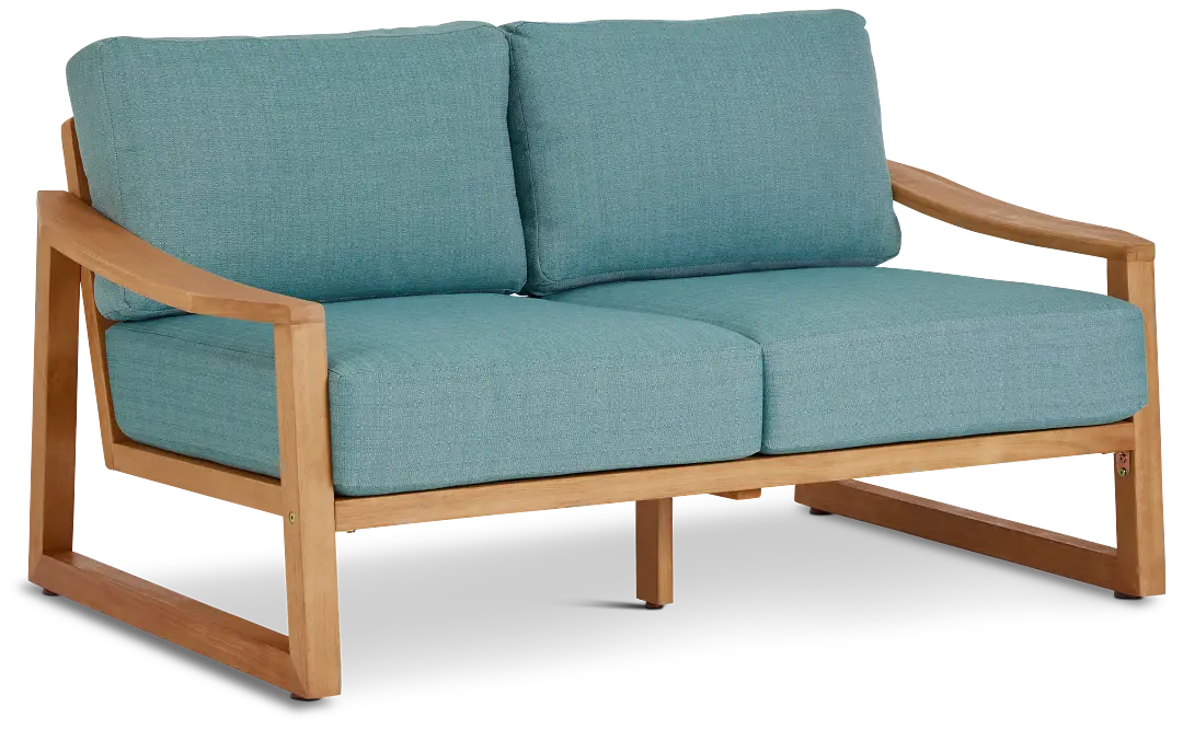 Tobago Light Tone Loveseat With Teal Cushions Tobago Light Tone Loveseat With Teal Cushions