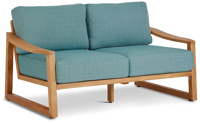 Tobago Light Tone Loveseat With Teal Cushions
