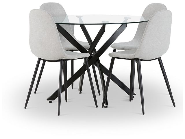 Havana Black Lt Gray Round Table & 4 Upholstered Chairs (1)