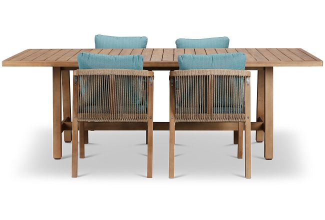 Laguna Light Tone 90" Retangular Table & 4 Teal Cushioned Chairs