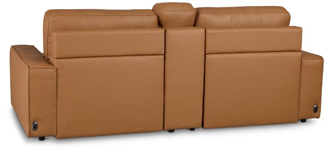 Rudy Brown Lthr/vinyl Power Extension Chaise Console Loveseat