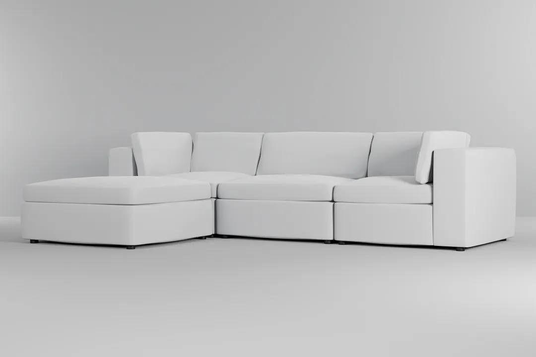 Destin Suave White Fabric 4-piece Bumper Sectional